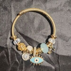 Charm Bracelet with Evil Eye and Crystal Accents